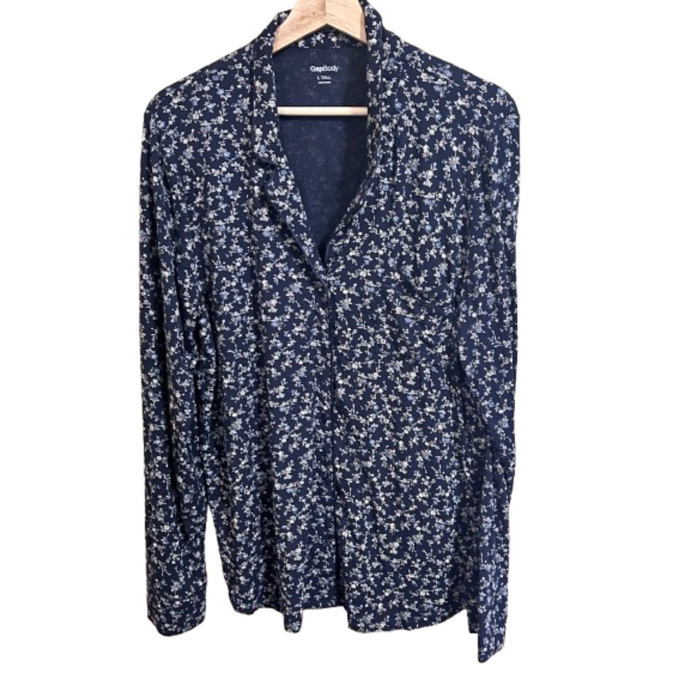 GAP Body Large Ditsy Floral L. Sleeve Sleep Shirt Tall Modal Loungewear Neutral